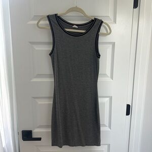 Gray Sleeveless Dress with Black Trim